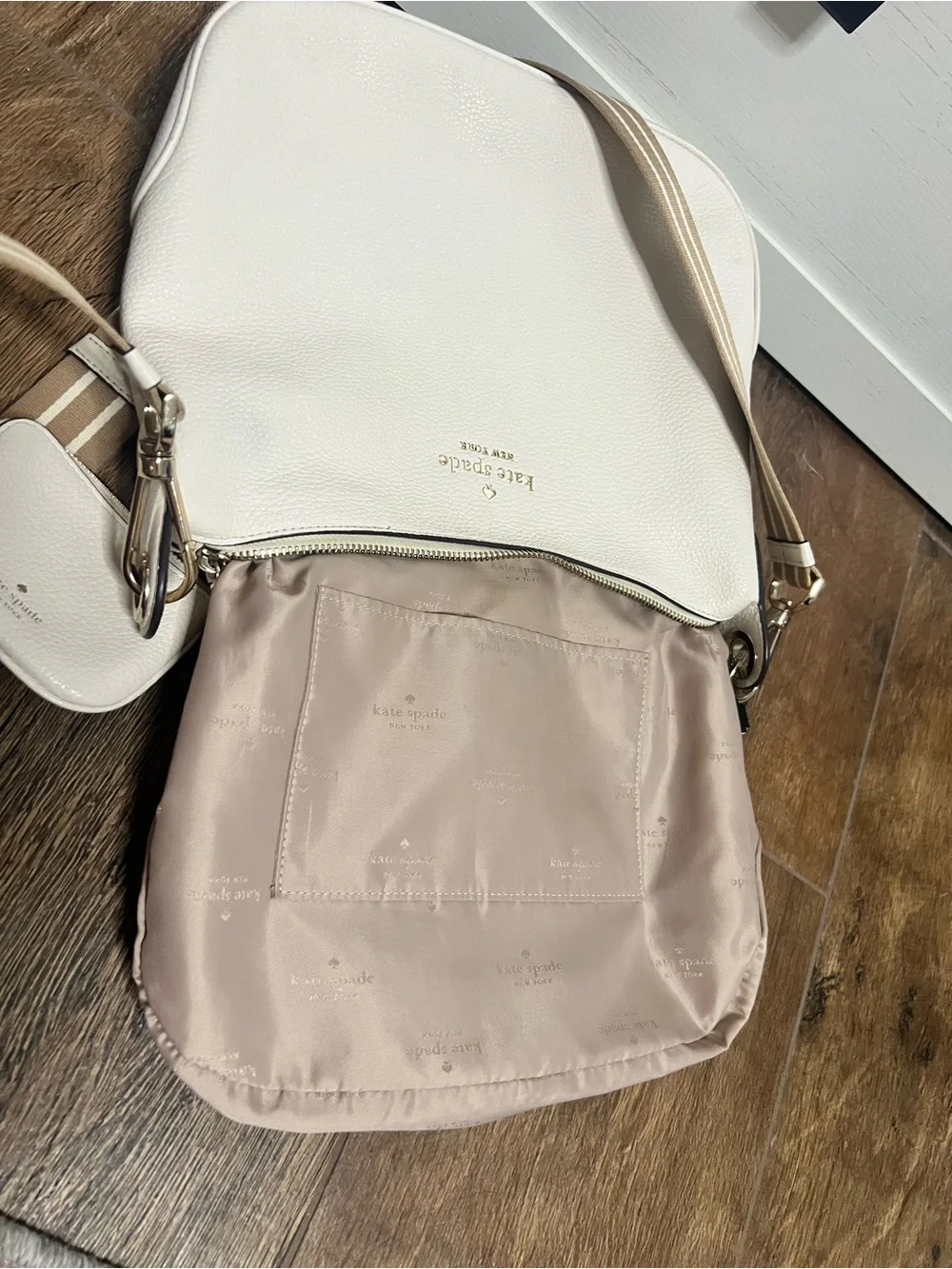 Kate Spade Rosie Crossbody Pebbled Leather Parchment White Bag With Pouch